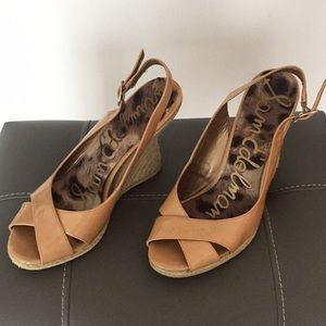 Sam Edelman paten leather nude sandal wedges